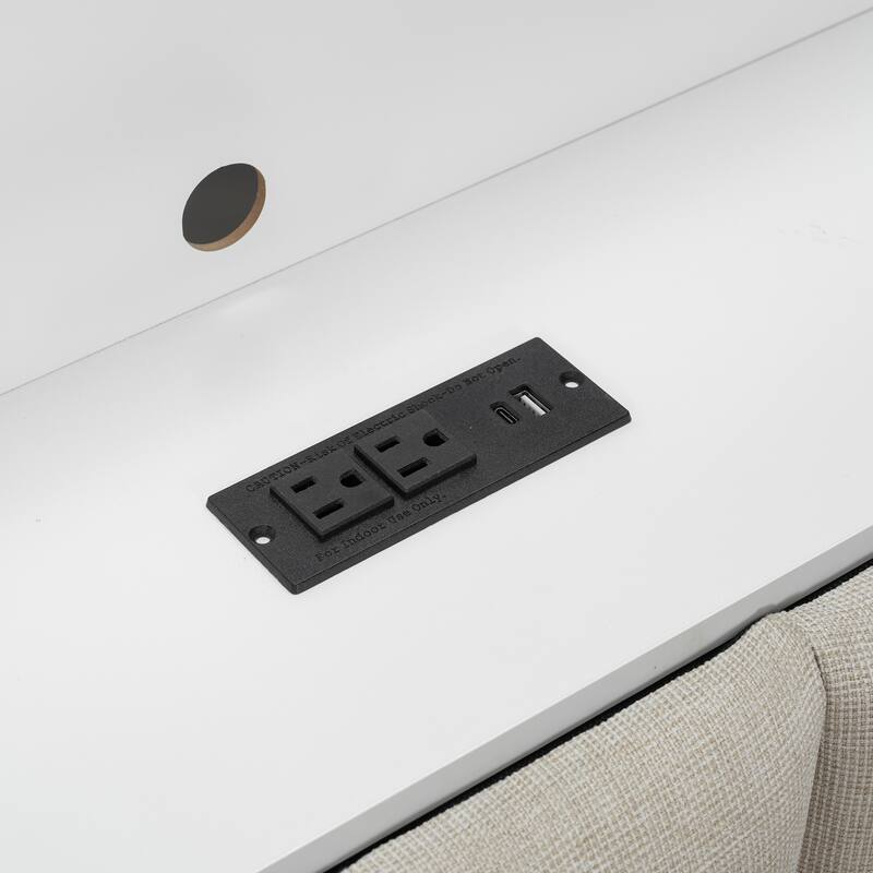 Full Daybed with Storage Shelves Built-in Charging Station LED Light, L-shape Upholstered Sofa Bed with 2 Drawers, Cabinet, Desk