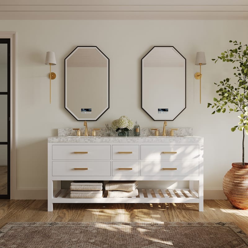 Ancerre Designs Elizabeth Bathroom Vanity Set - 72"W x 22"D x 34.5"H - Gold Finish - White