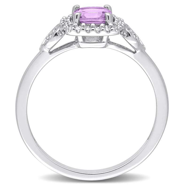 Miadora Amethyst and 1/10ct TDW Diamond Square Halo Ring in Sterling Silver
