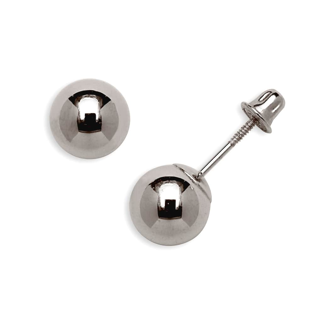 Curata 14k White Gold Polished Ball Screw Back Stud Earrings - 3 mm 4mm 5mm 6mm 7mm 8mm