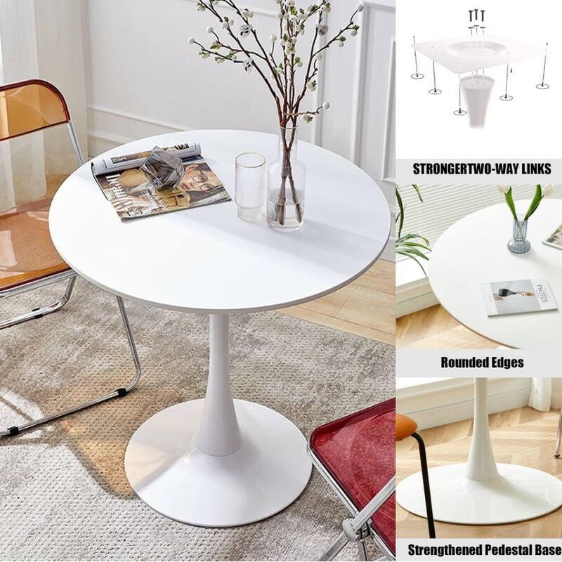 Round Dining Table, 24 Inch Tulip MDF Top with Steel Base, Mid-Century Coffee Table for Small Spaces