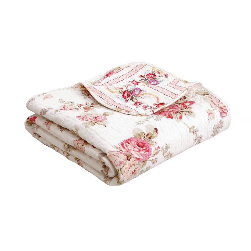 Chic Shabby Spring Rose Quilted Throw Blanket
