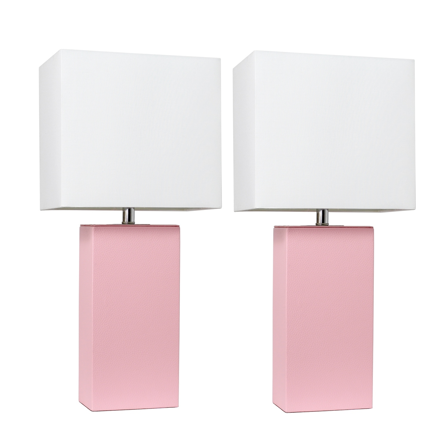 21 in. Pink Finish Table Lamp with White Shade, Sturdy Table Lamp for Living Rooms and Bedrooms, Set of 2