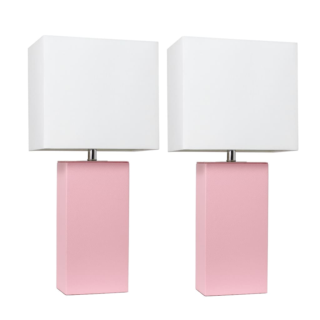 21 in. Pink Finish Table Lamp with White Shade, Sturdy Table Lamp for Living Rooms and Bedrooms, Set of 2