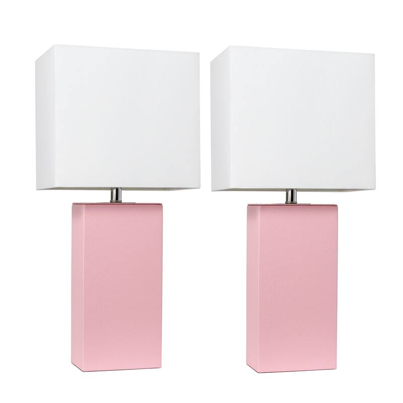 21 in. Pink Finish Table Lamp with White Shade, Sturdy Table Lamp for Living Rooms and Bedrooms, Set of 2