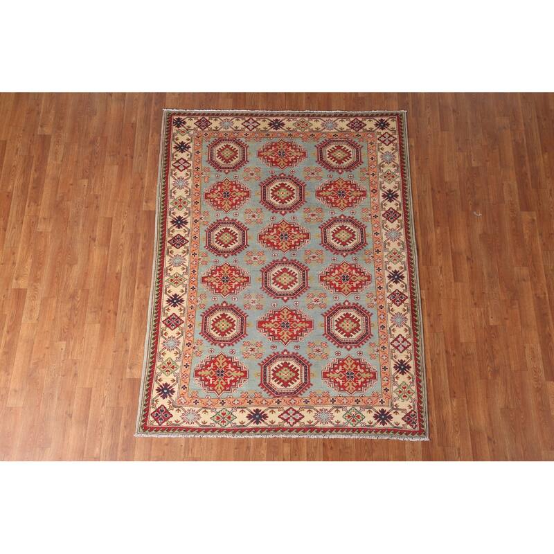 Light Blue Kazak Rug Hand-Knotted Wool Carpet - 4'11" x 6'6"
