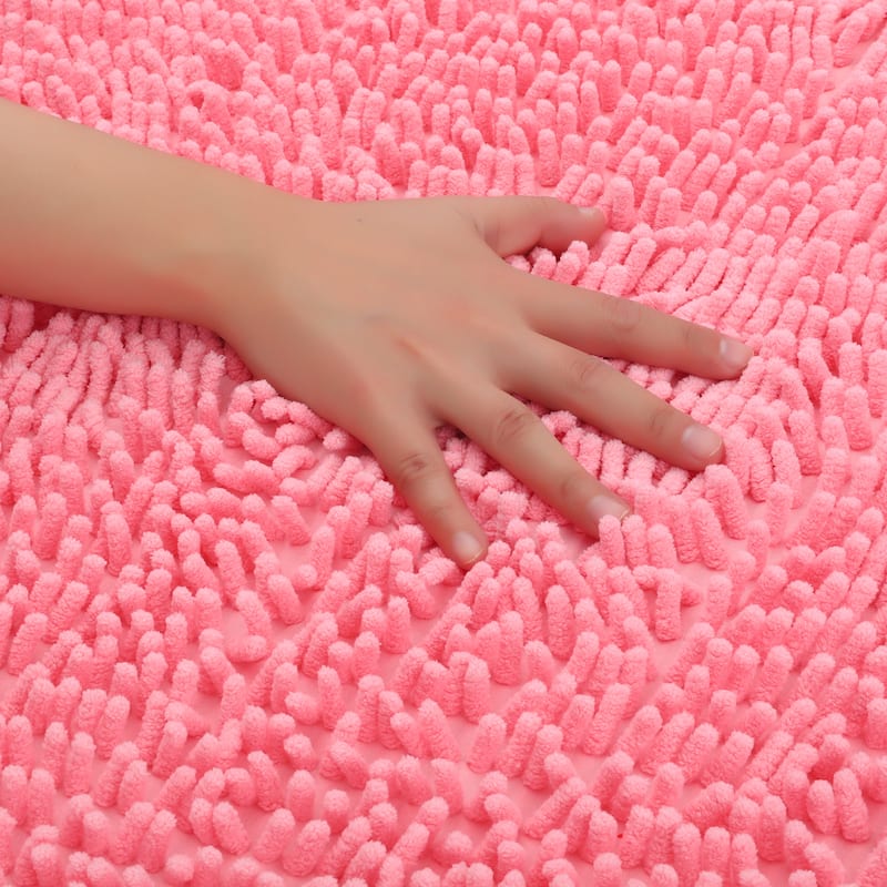 Heart Shaped Chenille Bath Rugs Soft Absorbent Shaggy Bath Mats Non-Slip Plush Bath Carpet for Shower, Bedroom, Bathtub