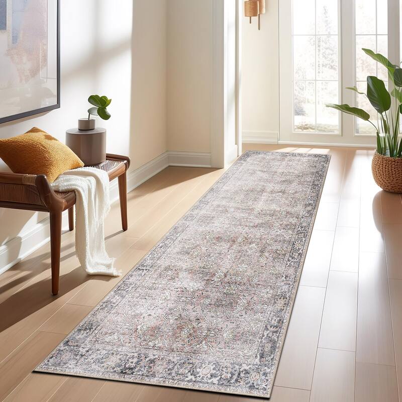 World Rug Gallery Vintage Distressed Machine Washable Non Slip Area Rug - 2' 6" x 10' - Runner