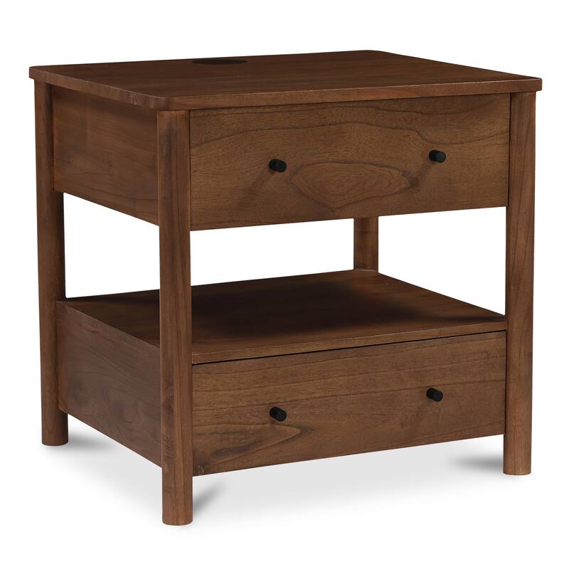 NADAAL STUDIOS Valina Nightstand, Wireless Charging with Traditional Silhouette in Hill Neem Wood, Brown