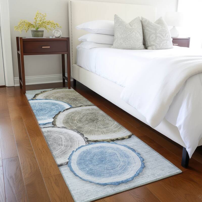 Machine Washable Indoor/ Outdoor Modern Wood Chantille Rug - Blue - 2'3" x 7'6"