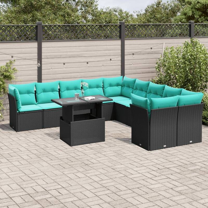 vidaXL Patio Sofa Set with Cushions and Table Outdoor 11 Piece Poly Rattan - 24.41 x 24.41 x 27.17