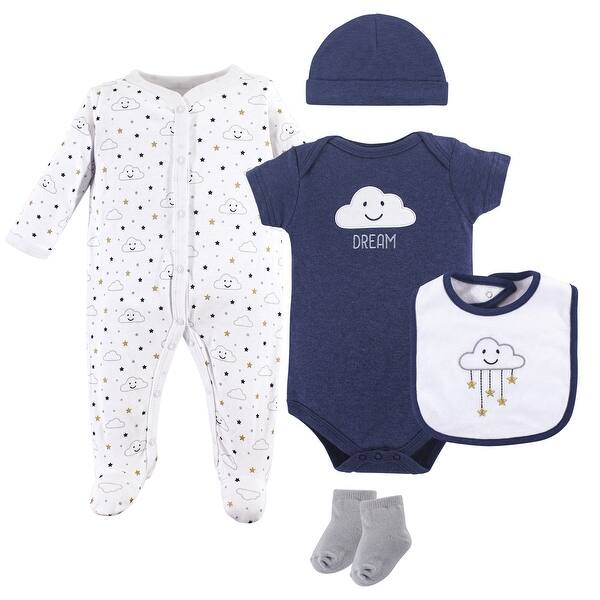 slide 1 of 1, Hudson Baby Infant Boy Cotton Layette Set, Navy Clouds 0-3 Months - Navy Clouds