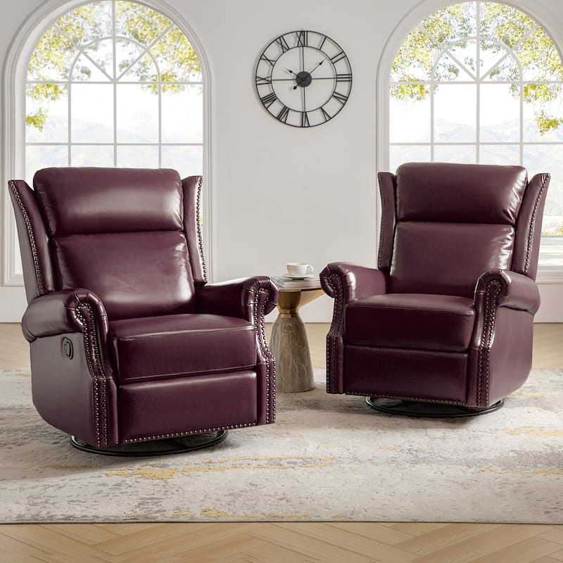 Viviana Traditional Genuine Leather Manual Swivel Glider Recliner Set of 2 by HULALA HOME - Burgundy