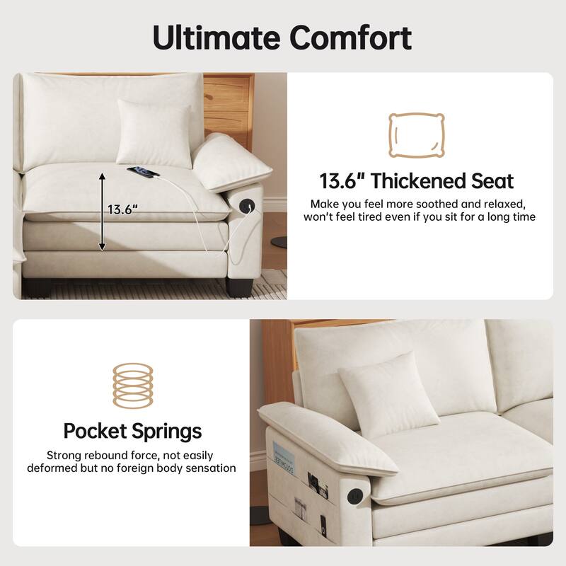 144" Modular Compression Sofa Set Convertible Sectional Sleeper Couch with 2 Ottomans