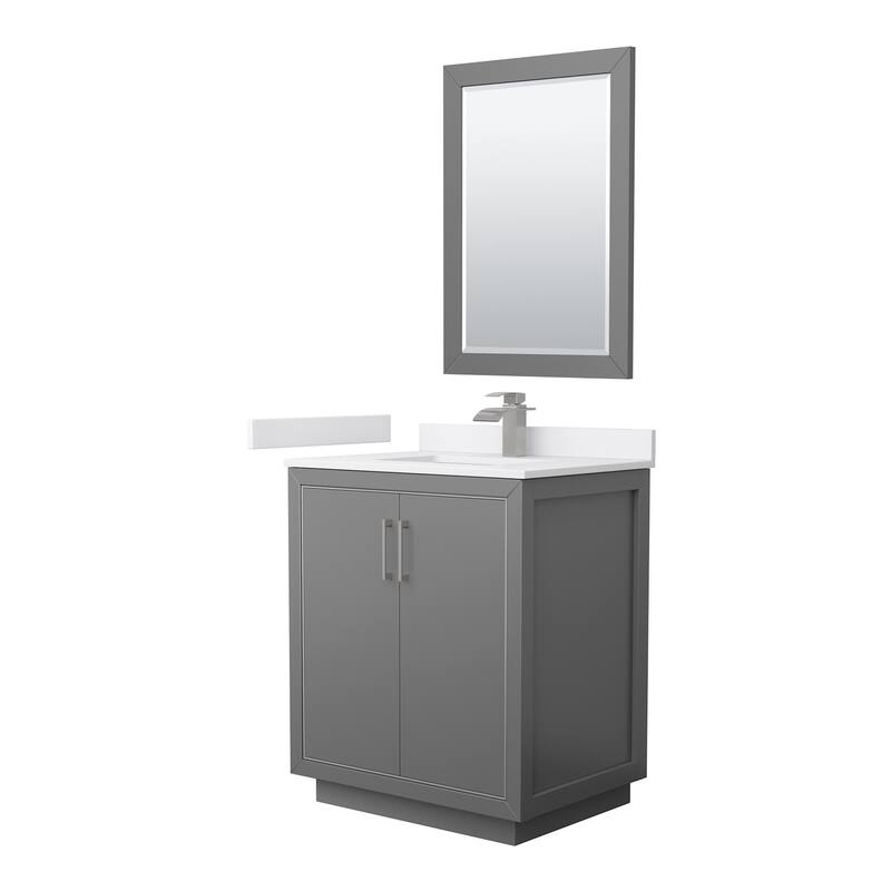 Wyndham Collection WCF1111-30S-VCA-M24 Icon 30" Free Standing Single - Dark Gray / White Cultured Marble Top / Brushed - Painted