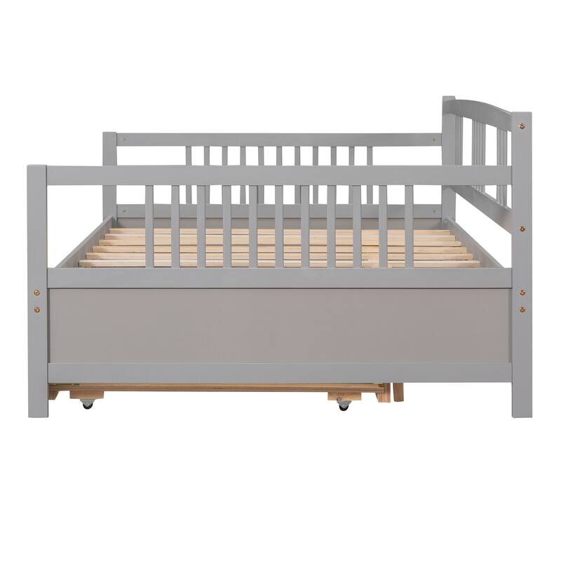 Full Size Wood Daybed with Twin Trundle, Gray