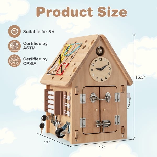 Multi-purpose Busy House with Sensory Games and Interior Storage Space - 12 " x 12" x 16.5"