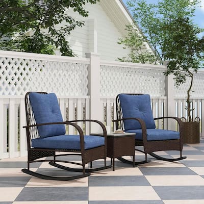 3-Piece Wicker Patio Set with Rocking Chairs, Glass-Top Coffee Table