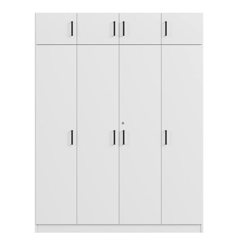 4-Door Wardrobe Armoire with Drawer and Overhead Cabinet Clothes Storage Cabinet for Bedroom