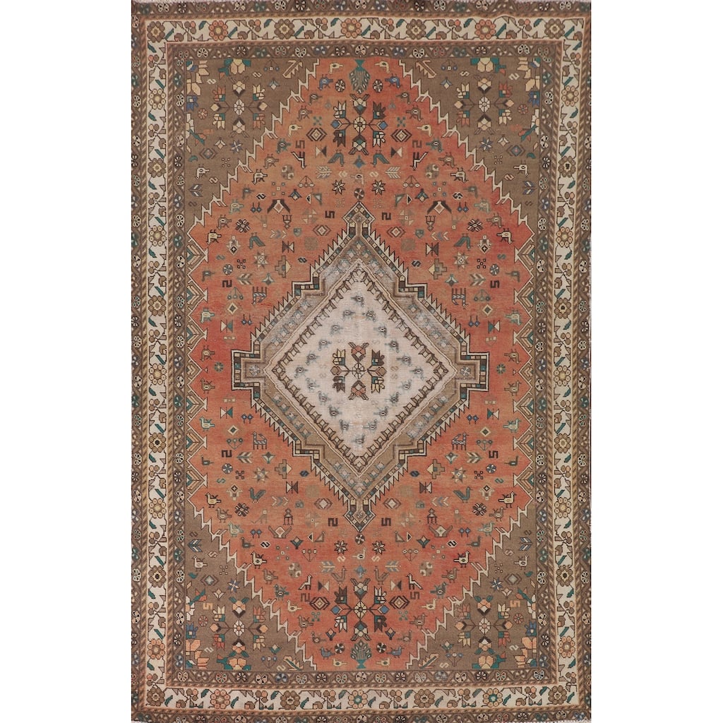 Tribal Bakhtiari Persian Vintage Area Rug Hand-Knotted Wool Carpet - 6'9"x 10'4"