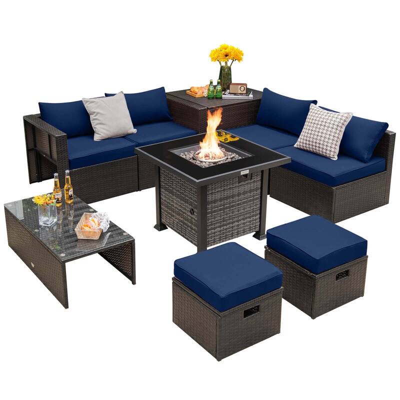 9 PCS Patio Furniture Set with 50,000 BTU Propane Fire Pit Table