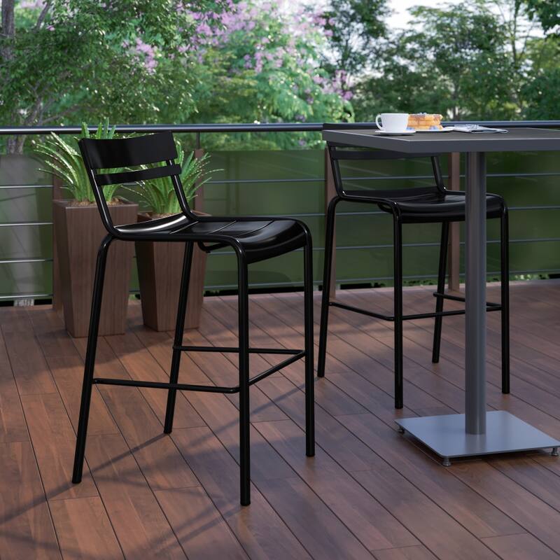 2PK Modern Commercial Grade 2 Slat Indoor/Outdoor Steel Bar Stool