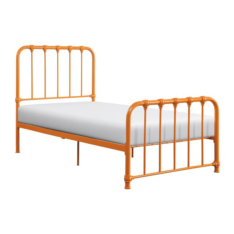 Bethany Metal Twin Bed with Orange Finish, Platform Frame, No Box Spring Required, Bed in a Box