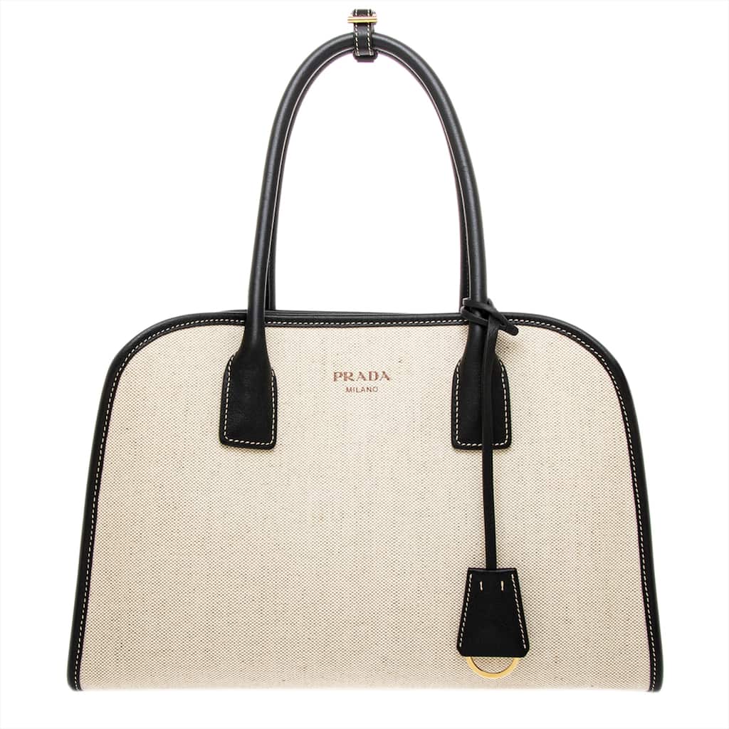 Prada Medium Canvas and Leather Top Handle Bag