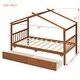 preview thumbnail 39 of 72, Creativity House Bed Twin Size Frame with 2 Wood Drawers for Boys Girls, Wood Platform Bed with Roof No Box Spring Needed