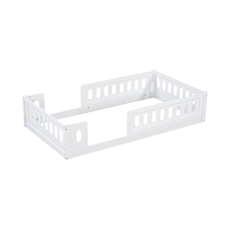 Solid Wood Twin Size Platform Bed for Kids with Side Opening Guardrail, Low Profile Design, No Box Spring Needed