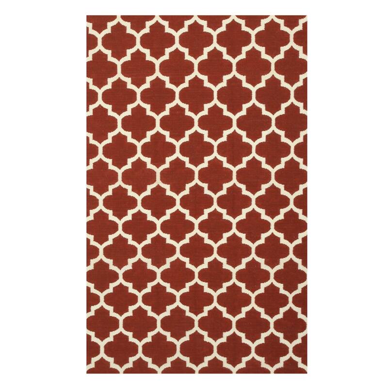 Red Handmade Wool Contemporary Flatweave Reversible Rug, 8' x 10' - Vibrant Reversible Design for Interiors - L