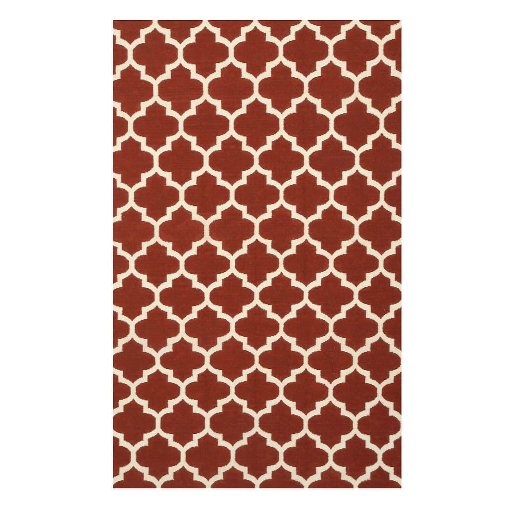 Red Handmade Wool Contemporary Flatweave Reversible Rug, 8' x 10' - Vibrant Reversible Design for Interiors - L