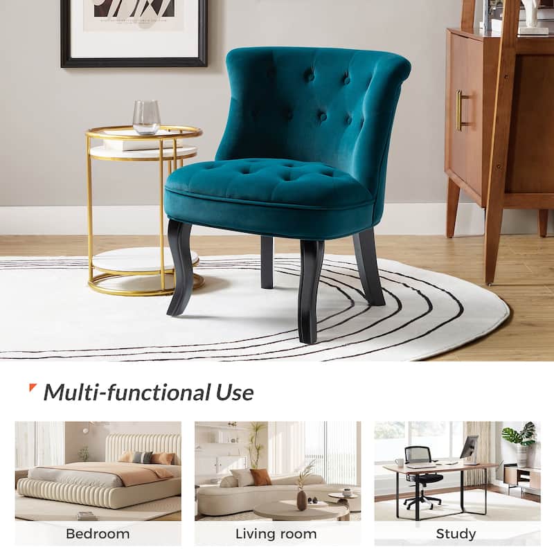 Paolino 25.1" Wide Traditional Velvet Button-tufted Back Stools with Wood Legs by HULALA HOME
