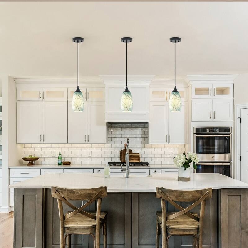 Black Metal and Glass Pendant Light for Kitchen Island Dining Room