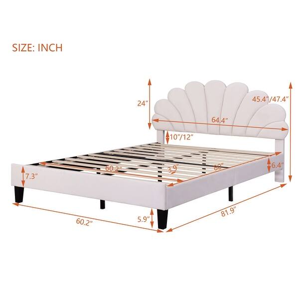 dimension image slide 0 of 2, Queen Upholstered Bed with Velvet Headboard, 660lb Weight Capacity