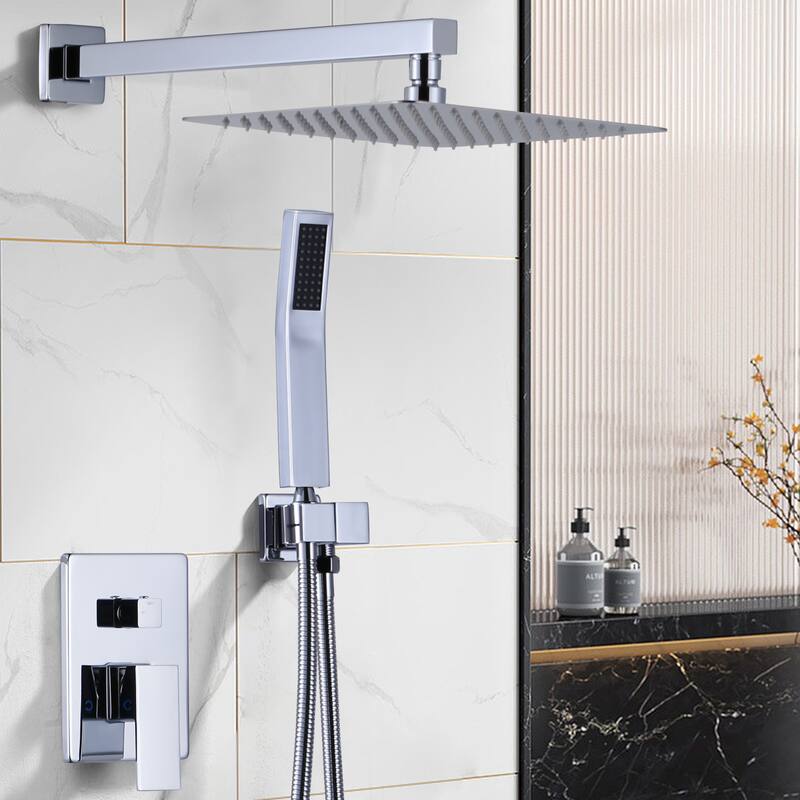 WOWOW 10 in. Square Shower Head 2-Spray Shower Faucet with Single Handle - 10 in.