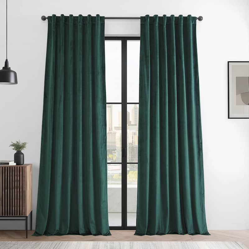 Exclusive Fabrics Basic Deluxe Velvet Room Darkening Curtain Pair - 2 Panels Window Curtains - Deep Green - 50 X 108