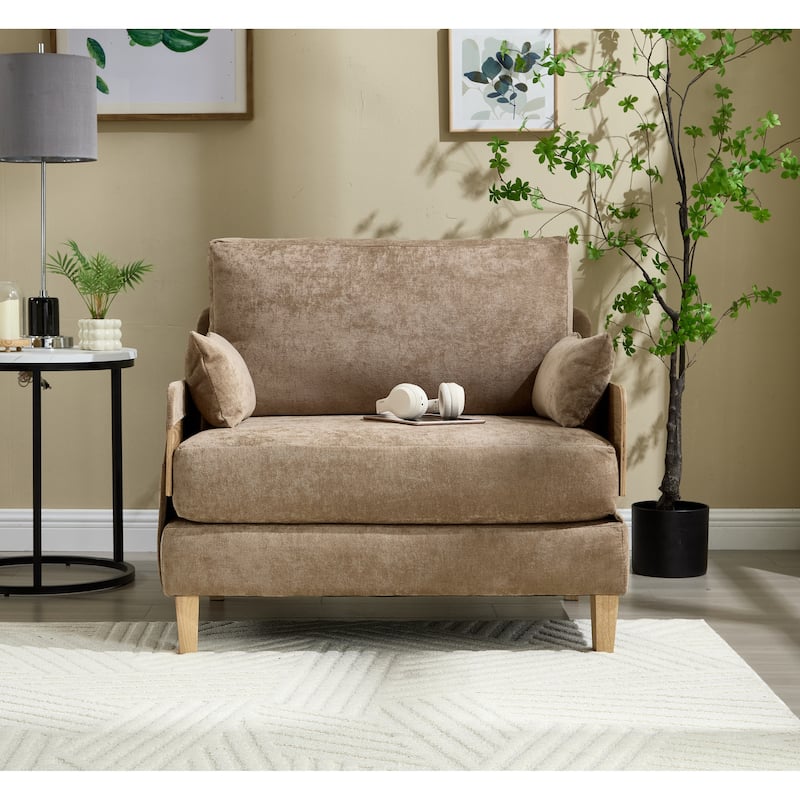 Chenille Upholstered 3-in-1 Convertible Sleeper Foldable Sofa Bed Recliner Chair with 3 Pillows - Light Brown