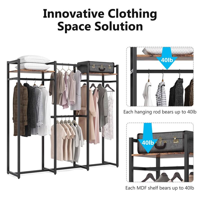 Garment Rack Heavy Duty Clothes Rack Free Standing Closet Organizer with Shelves and 4 hanging Rods - 18" wide