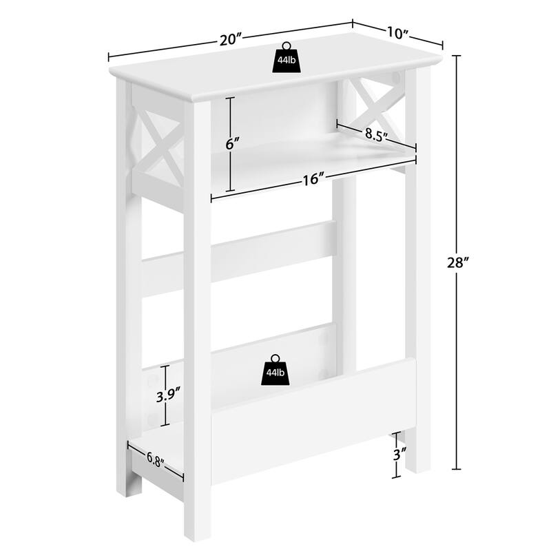 Yaheetech Modern Sofa Side Table with Storage Shelf 3 Tier Slim End Table, White