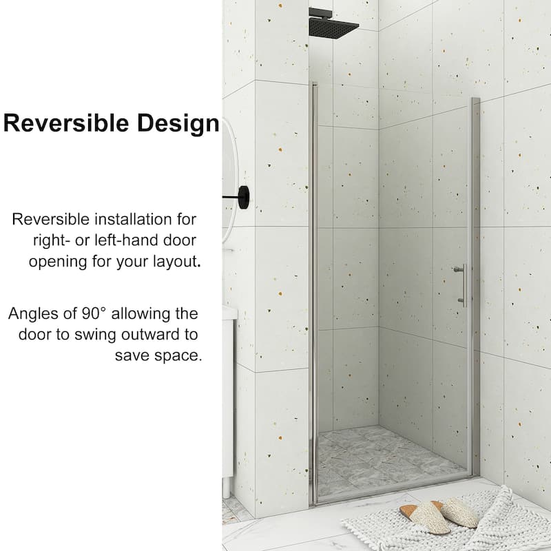30/32/34/36 Inch Semi-Frameless Pivot Shower Door with Clear Tempered Glass