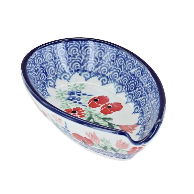 Blue Rose Polish Pottery 381 Ceramika Artystyczna Small Spoon Rest