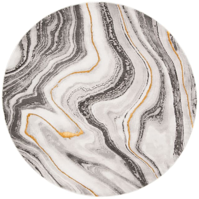 SAFAVIEH Craft Clytie Modern Abstract Marble Pattern Rug - 4' x 4' Round - Grey/Gold