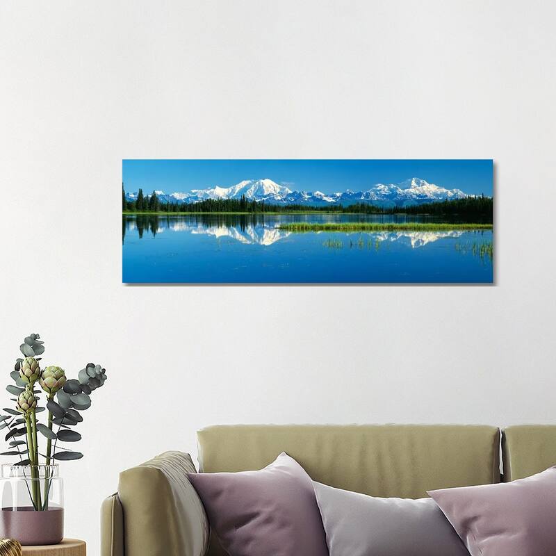 iCanvas "Reflection Of Mountains In Lake, Denali National Park, Alaska, USA" by Panoramic Images Canvas Print - 16x48x1.5