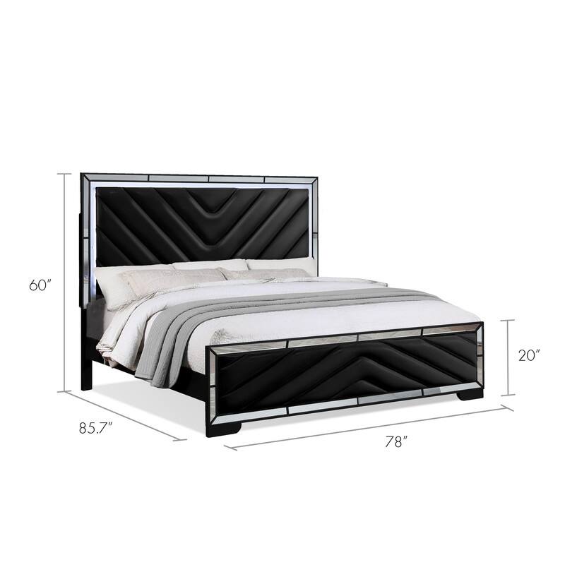 Grace Mirrored Trim Queen Bedroom Set with LED Lights