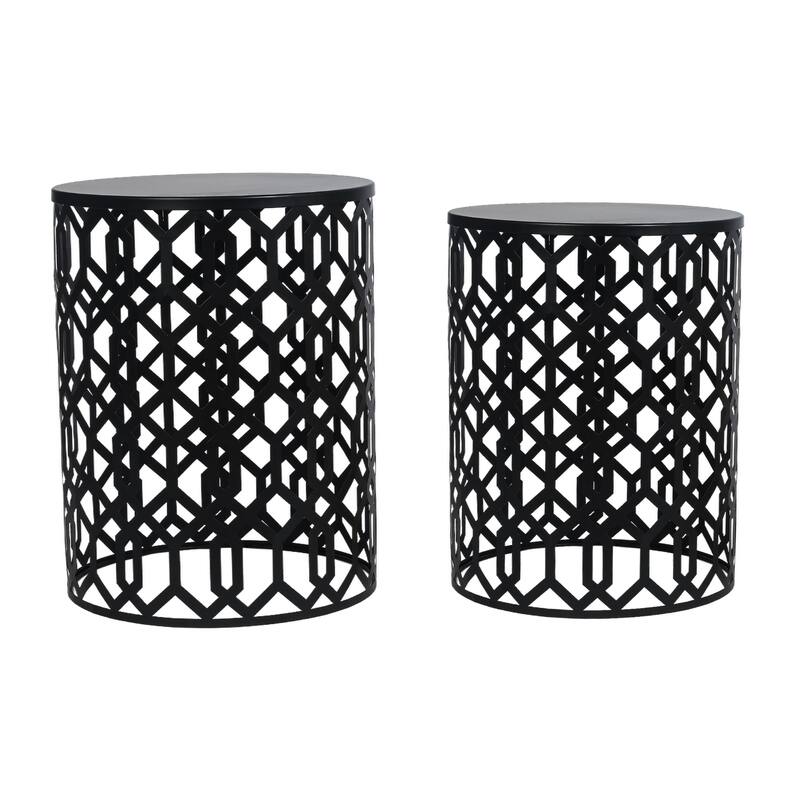 Adeco Set of 2 Round Metal Nesting Side End Tables Set - set of 2