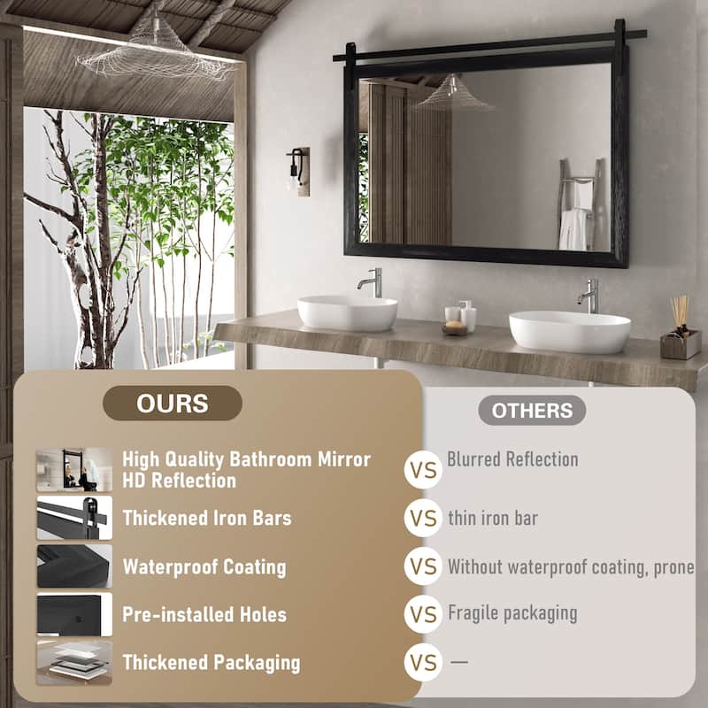 Rural Style Wall Mirrors Farmhouse Bathroom Mirrors Barn Mirror Vanity Mirror with Wood Framed(1 Piece)