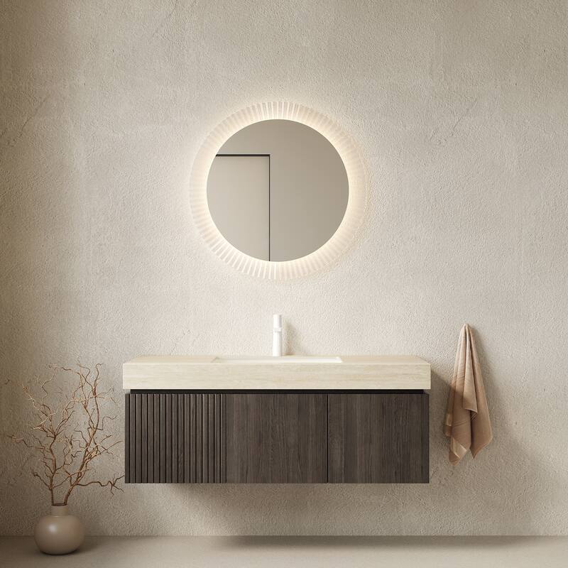 Floating Bathroom Vanity with Sintered Stone Top and Undermount Ceramic Basin - 47.64'' x 18.9'' x 17.72'' - Espresso and Beige