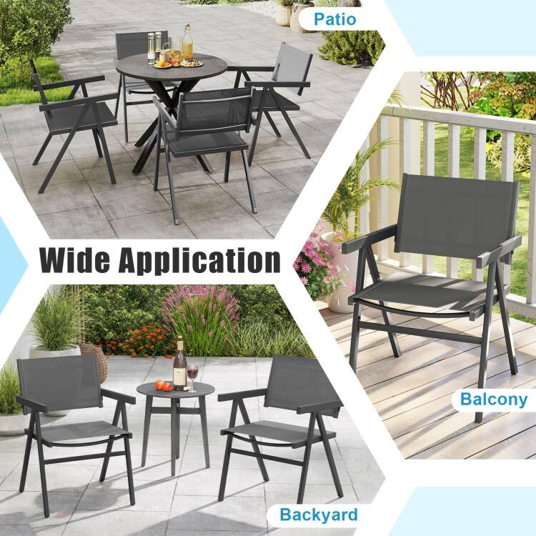 Brown-Black Fabric Metal Outdoor Dining Chairs Patio