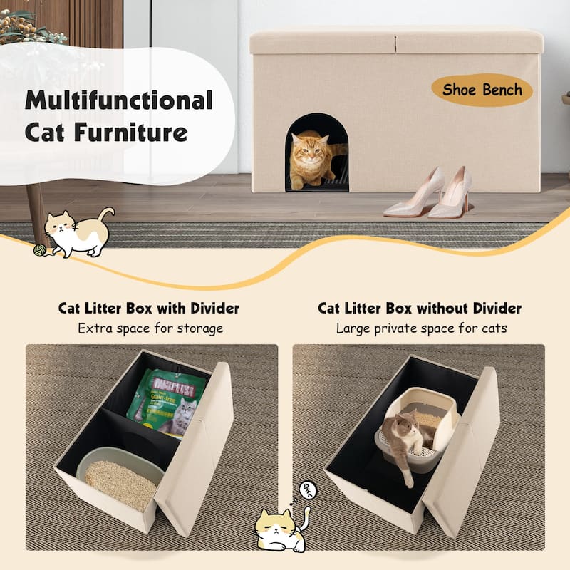 Cat Litter Box Enclosure Hidden Furniture with Urine Proof Litter Mat - 35.5" x 20" x 20" (L x W x H)